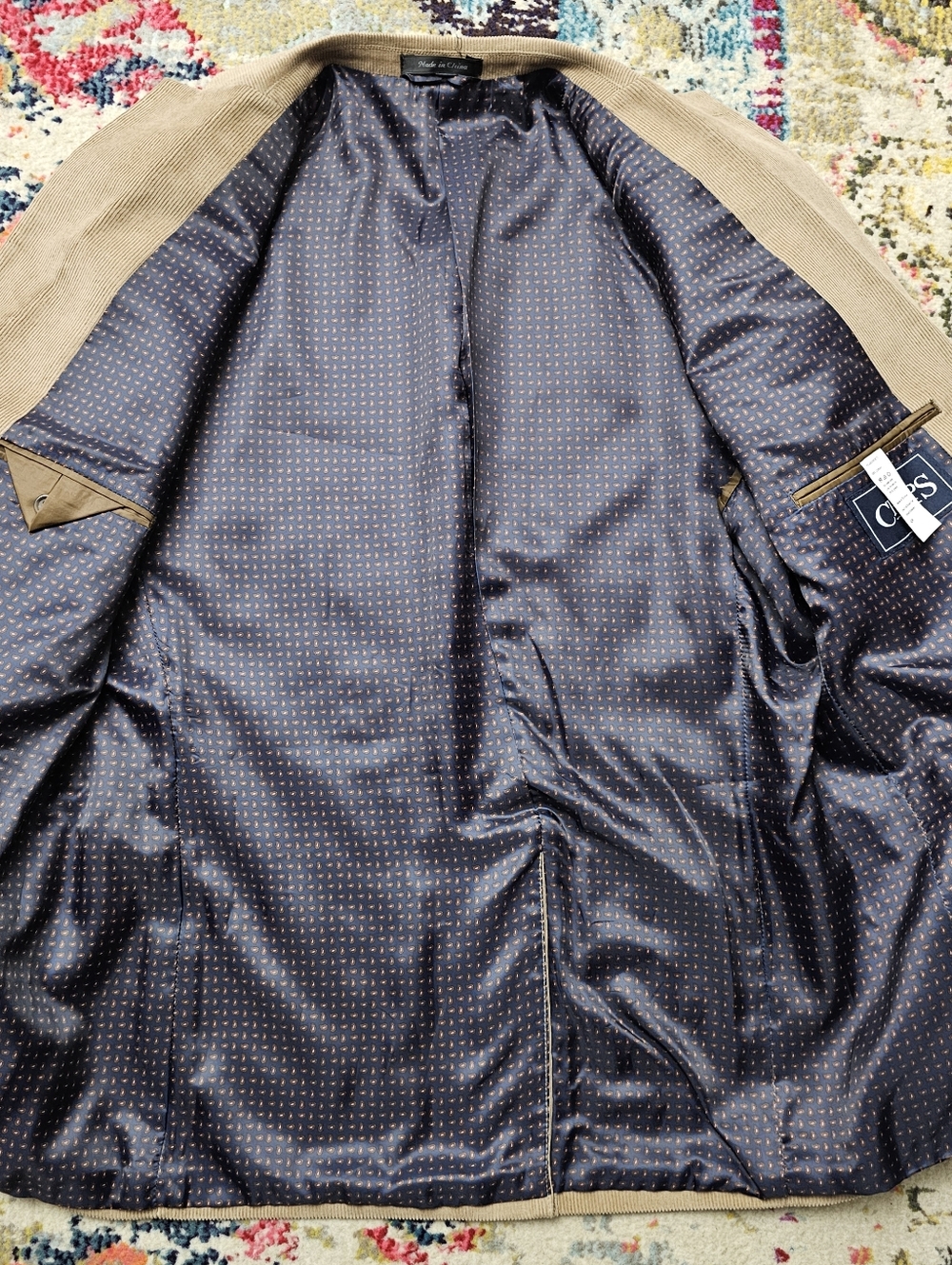 Chaps Sport Coat Mens Size 42R Corduroy Blazer Elbow Patches Khaki Tan - Picture 10 of 16